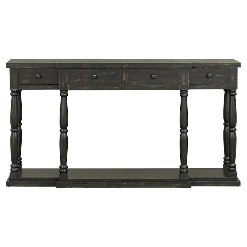 Retro Senior Console Table for Hallway Living Room Bedroom with 4 Front Facing Storage Drawers and 1 Shelf