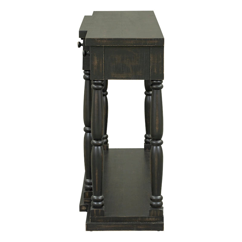 Retro Senior Console Table for Hallway Living Room Bedroom with 4 Front Facing Storage Drawers and 1 Shelf