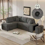 Sectional Sofa Pull Out Sofa Bed with Storage Ottoman, Convertible Sleeper for Living Room