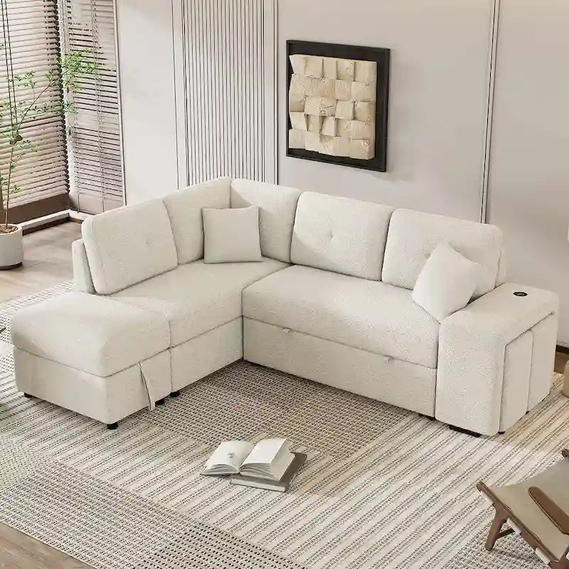 Sectional Sofa Pull Out Sofa Bed with Storage Ottoman, Convertible Sleeper for Living Room
