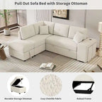 Sectional Sofa Pull Out Sofa Bed with Storage Ottoman, Convertible Sleeper for Living Room