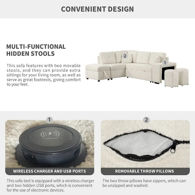 Sectional Sofa Pull Out Sofa Bed with Storage Ottoman, Convertible Sleeper for Living Room