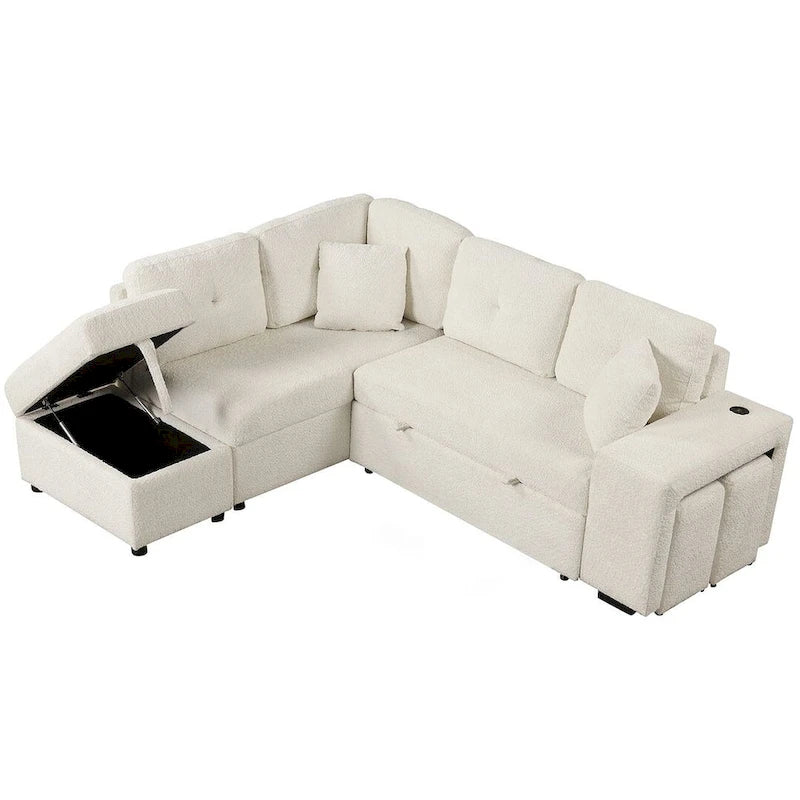 Sectional Sofa Pull Out Sofa Bed with Storage Ottoman, Convertible Sleeper for Living Room