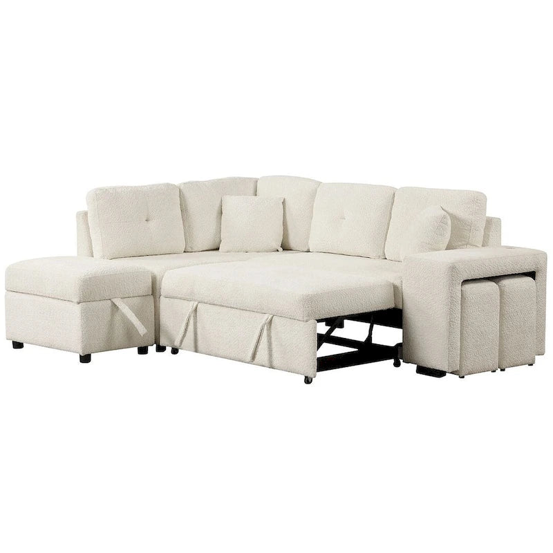 Sectional Sofa Pull Out Sofa Bed with Storage Ottoman, Convertible Sleeper for Living Room