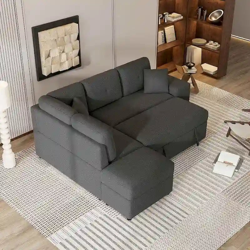 Sectional Sofa Pull Out Sofa Bed with Storage Ottoman, Convertible Sleeper for Living Room