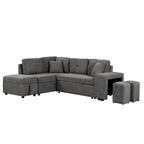 Sectional Sofa Pull Out Sofa Bed with Storage Ottoman, Convertible Sleeper for Living Room