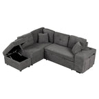 Sectional Sofa Pull Out Sofa Bed with Storage Ottoman, Convertible Sleeper for Living Room