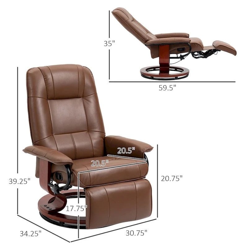 Leather Adjustable Swivel Lounge Chair with Footrest and Armrest