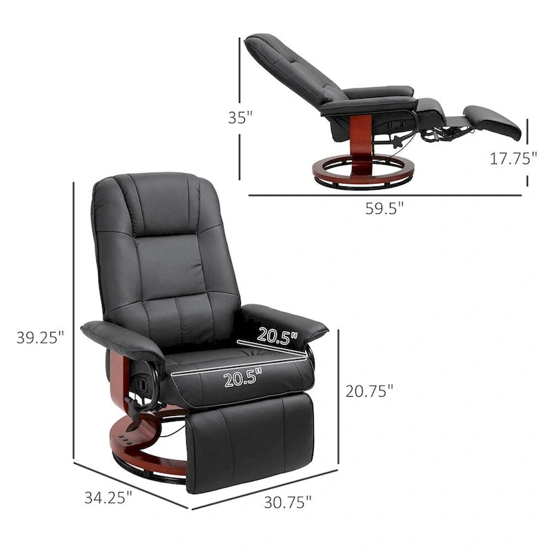 Leather Adjustable Swivel Lounge Chair with Footrest and Armrest