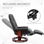 Leather Adjustable Swivel Lounge Chair with Footrest and Armrest