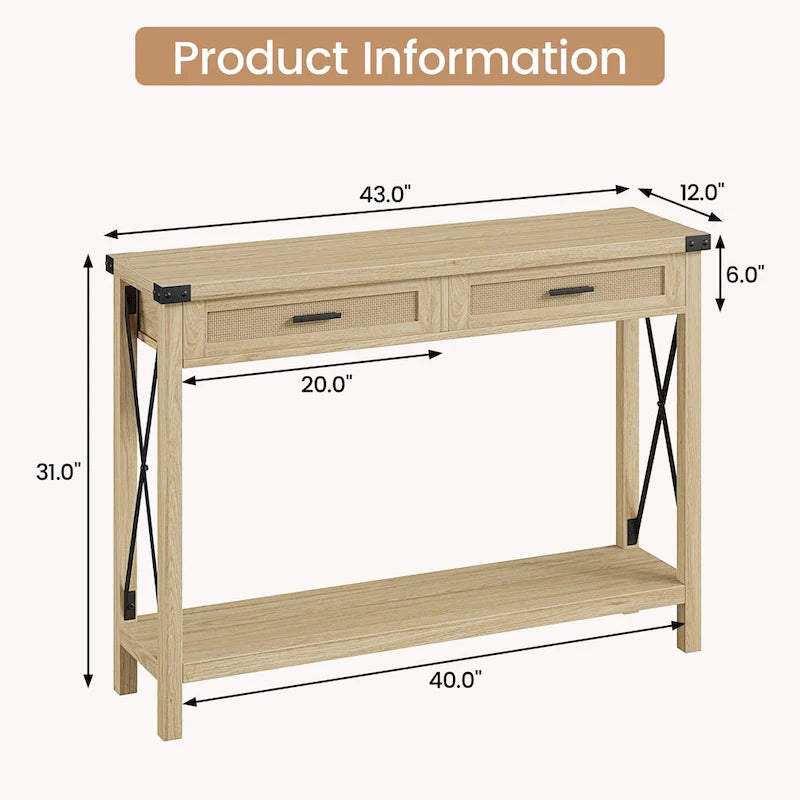 Entryway Table, Console Table Wood Sofa Table with Storage Drawers