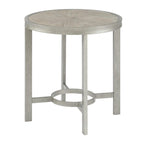 Corfu White Oak Wood Top Round End Table with Metal Frame