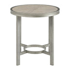 Corfu White Oak Wood Top Round End Table with Metal Frame