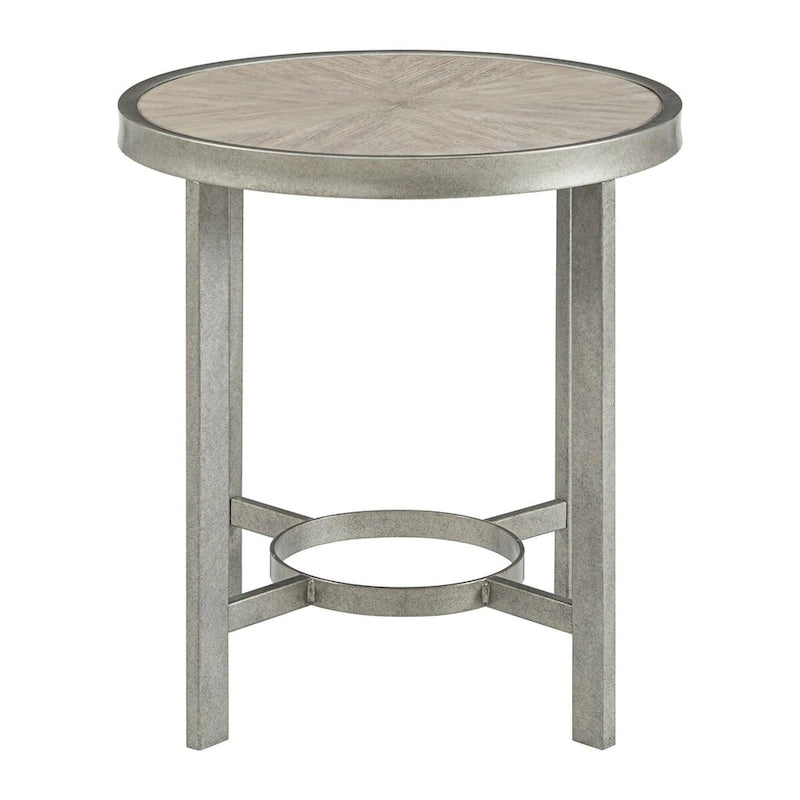 Corfu White Oak Wood Top Round End Table with Metal Frame