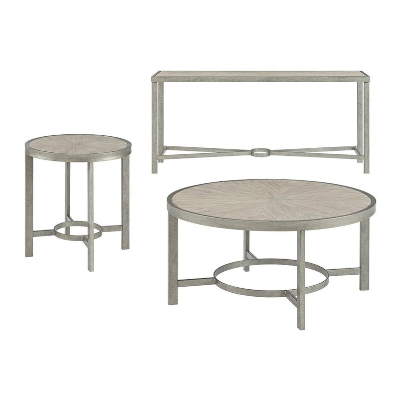 Corfu White Oak Wood Top Round End Table with Metal Frame