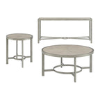 Corfu White Oak Wood Top Round End Table with Metal Frame