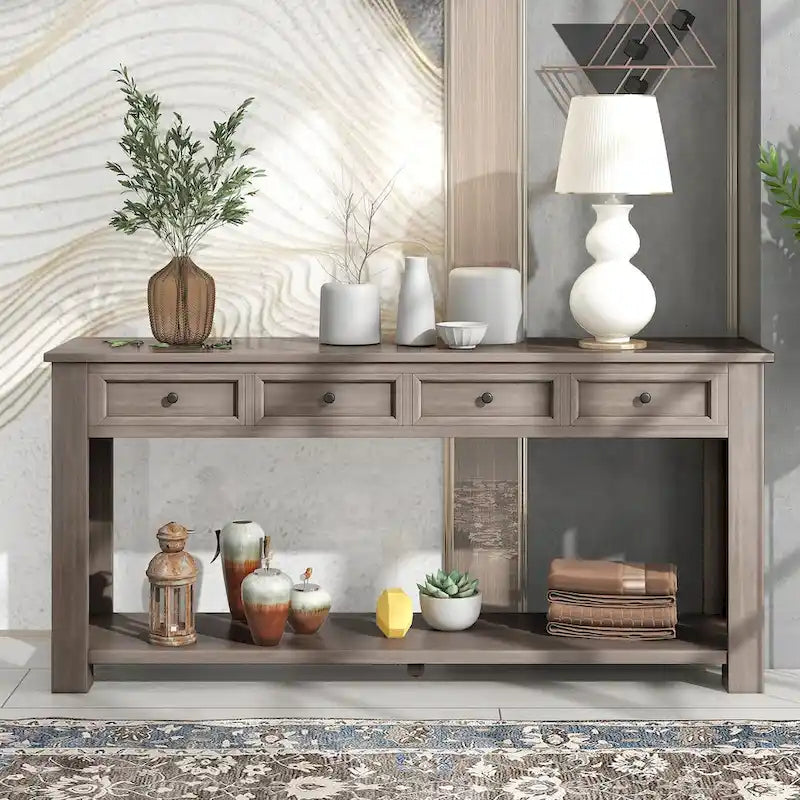 Console Table/Sofa Table with Storage Drawers and Bottom Shelf for Entryway Hallway
