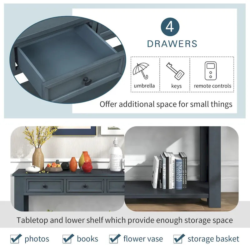Console Table/Sofa Table with Storage Drawers and Bottom Shelf for Entryway Hallway