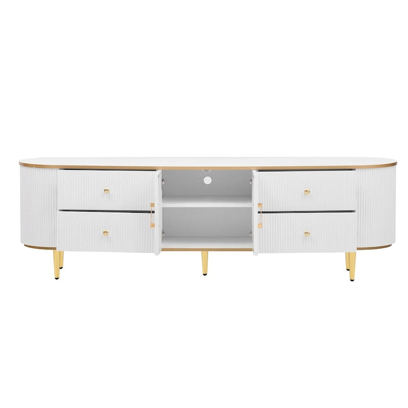 Modern TV Stand for TVs up to 80 Inches, Entertainment Center with 4 Drawers and 1 Cabinet