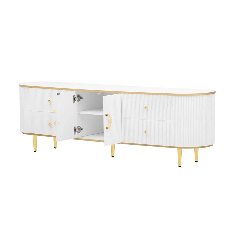 Modern TV Stand for TVs up to 80 Inches, Entertainment Center with 4 Drawers and 1 Cabinet