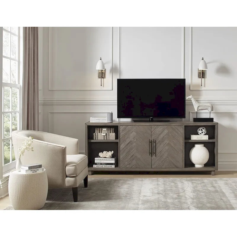 80 Two Door TV Console, Entertainment Stand, Wood Accent Cabinet, Fully Assembled, Gray - 80W x 32H x 16D