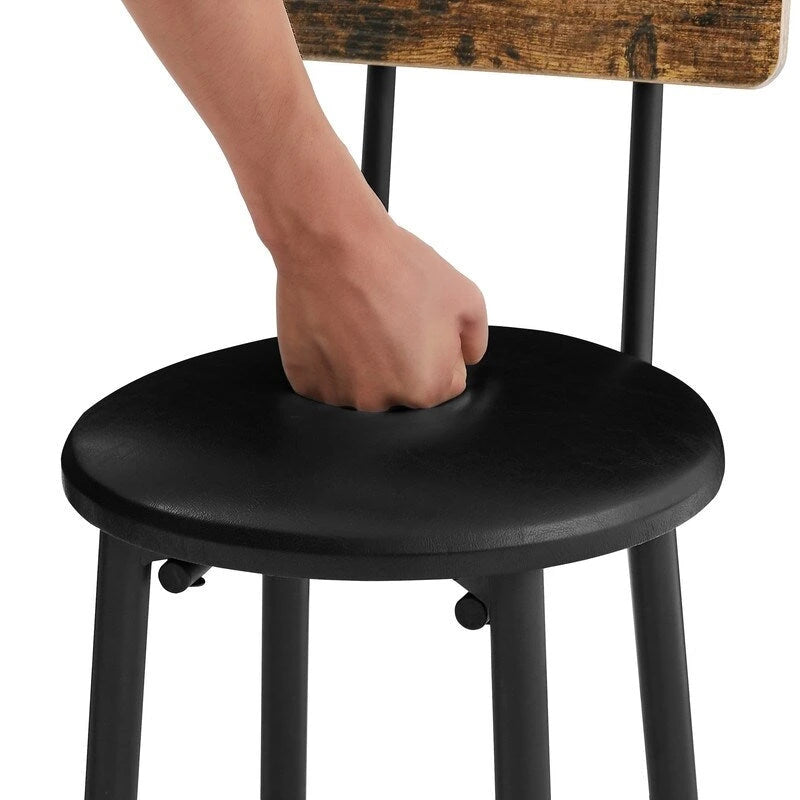 Eureka Industrial Bar Table Set, 3-Piece Dining Table and PU Upholstered Stools Set, Small Counter Height Pub Bistro Table Set