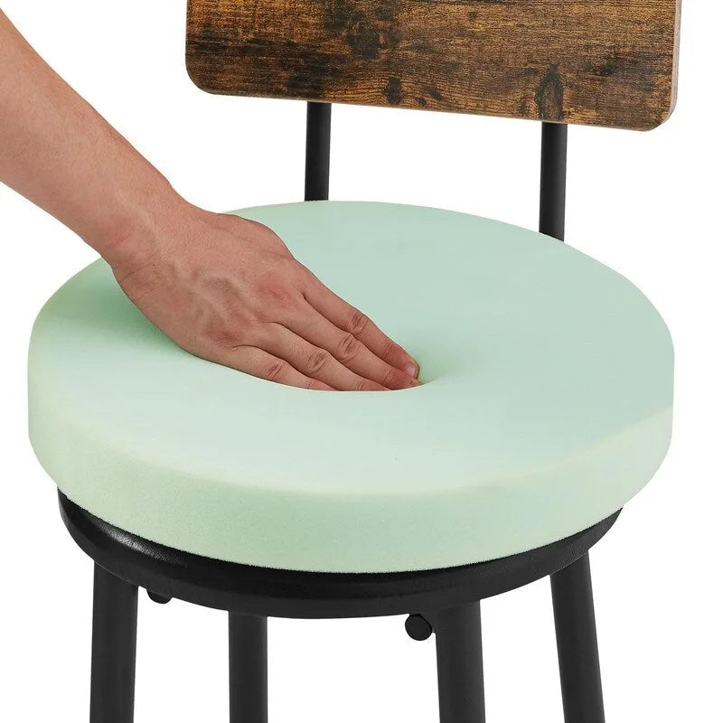 Eureka Industrial Bar Table Set, 3-Piece Dining Table and PU Upholstered Stools Set, Small Counter Height Pub Bistro Table Set