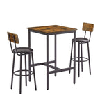 Eureka Industrial Bar Table Set, 3-Piece Dining Table and PU Upholstered Stools Set, Small Counter Height Pub Bistro Table Set
