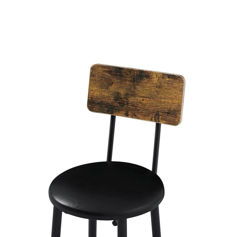 Eureka Industrial Bar Table Set, 3-Piece Dining Table and PU Upholstered Stools Set, Small Counter Height Pub Bistro Table Set