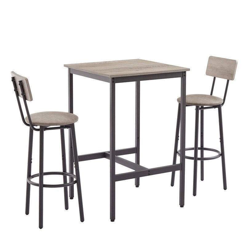 Eureka Industrial Bar Table Set, 3-Piece Dining Table and PU Upholstered Stools Set, Small Counter Height Pub Bistro Table Set