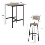 Eureka Industrial Bar Table Set, 3-Piece Dining Table and PU Upholstered Stools Set, Small Counter Height Pub Bistro Table Set