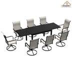 9 Piece Metal Frame Patio Dining Set, Aluminum Extendable Dining Table