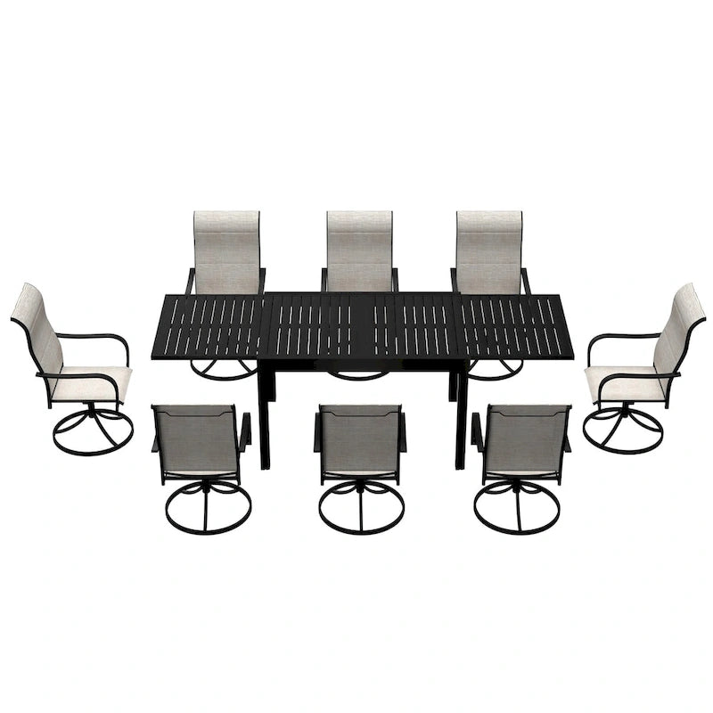 9 Piece Metal Frame Patio Dining Set, Aluminum Extendable Dining Table