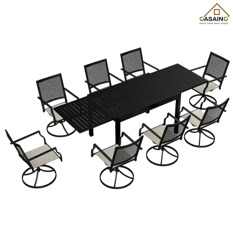 9 Piece Metal Frame Patio Dining Set, Aluminum Extendable Dining Table
