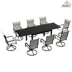9 Piece Metal Frame Patio Dining Set, Aluminum Extendable Dining Table