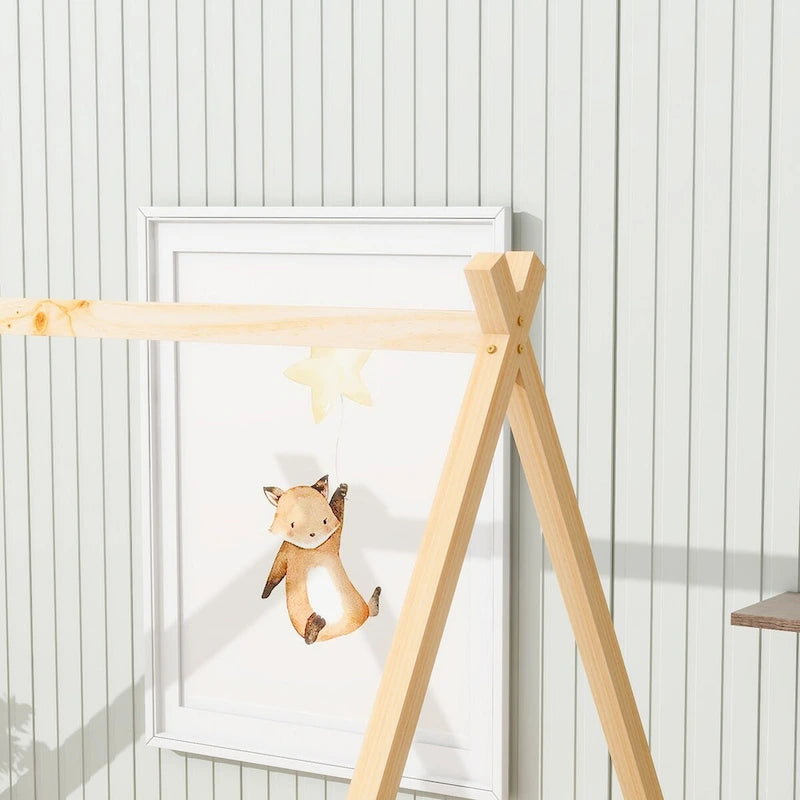 Full Size Tent-shaped Floor Bed with Guardrails, Slats, and Door