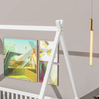 Full Size Tent-shaped Floor Bed with Guardrails, Slats, and Door