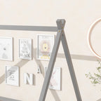 Full Size Tent-shaped Floor Bed with Guardrails, Slats, and Door