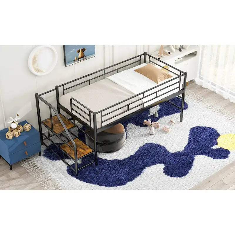 Mid Loft Bed with Storage stairs