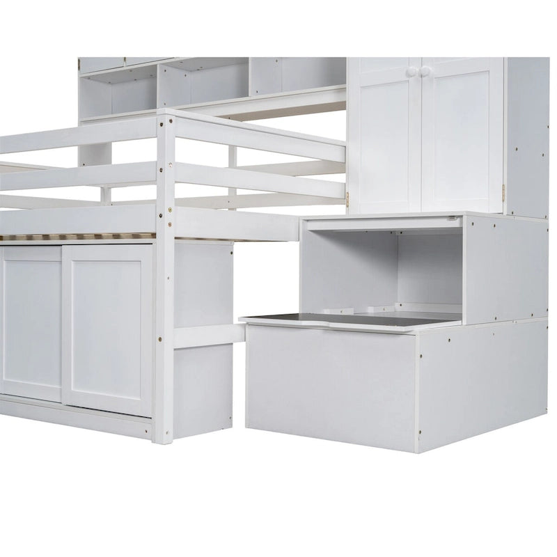 Full Size Wooden Loft Bed Big Storage with Under-bed Desk