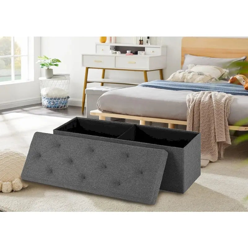 43in Foldable Storage Ottoman, Storage Chest for Bedroom End of Bed, Large Ottoman Bench Foot Rest Stool for Living Room