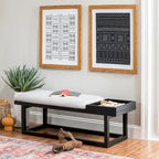 Aliza Grey Upholstered Solid Wood Bench with Tray