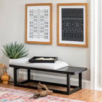 Aliza Grey Upholstered Solid Wood Bench with Tray