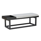 Aliza Grey Upholstered Solid Wood Bench with Tray