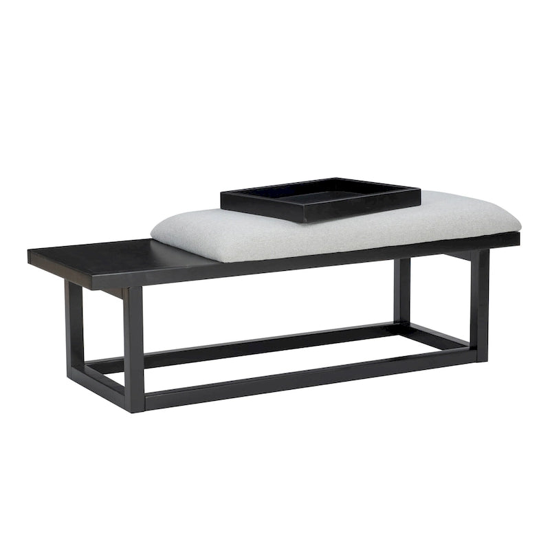 Aliza Grey Upholstered Solid Wood Bench with Tray