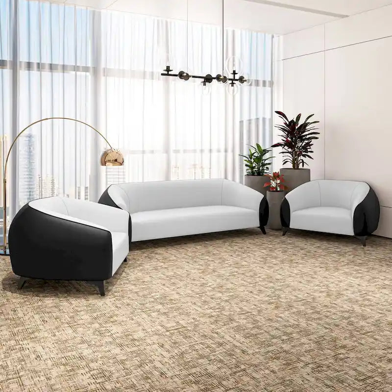 3-Piece Sofa Set Upholstered PU Leather with Solid Wood Frame and Steel Legs Opula Series by LeisureMod