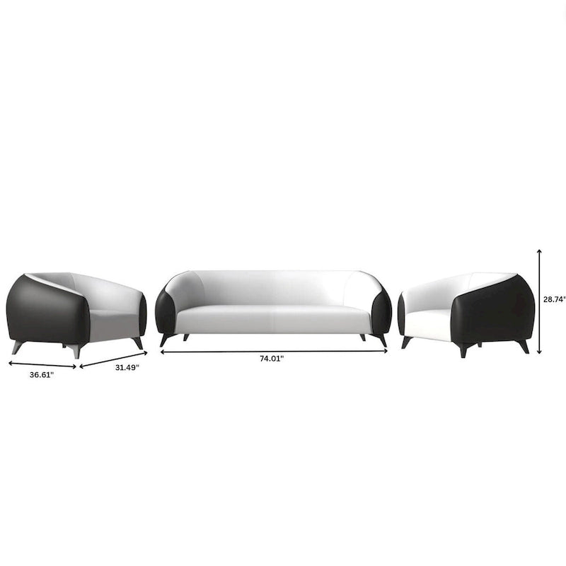 3-Piece Sofa Set Upholstered PU Leather with Solid Wood Frame and Steel Legs Opula Series by LeisureMod