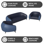 3-Piece Sofa Set Upholstered PU Leather with Solid Wood Frame and Steel Legs Opula Series by LeisureMod