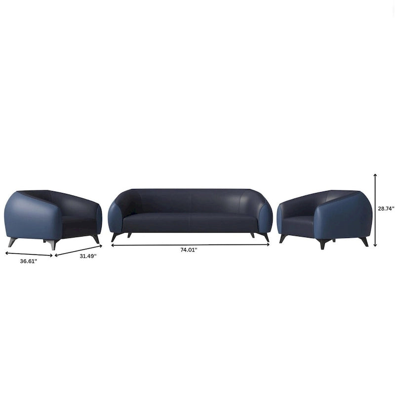3-Piece Sofa Set Upholstered PU Leather with Solid Wood Frame and Steel Legs Opula Series by LeisureMod