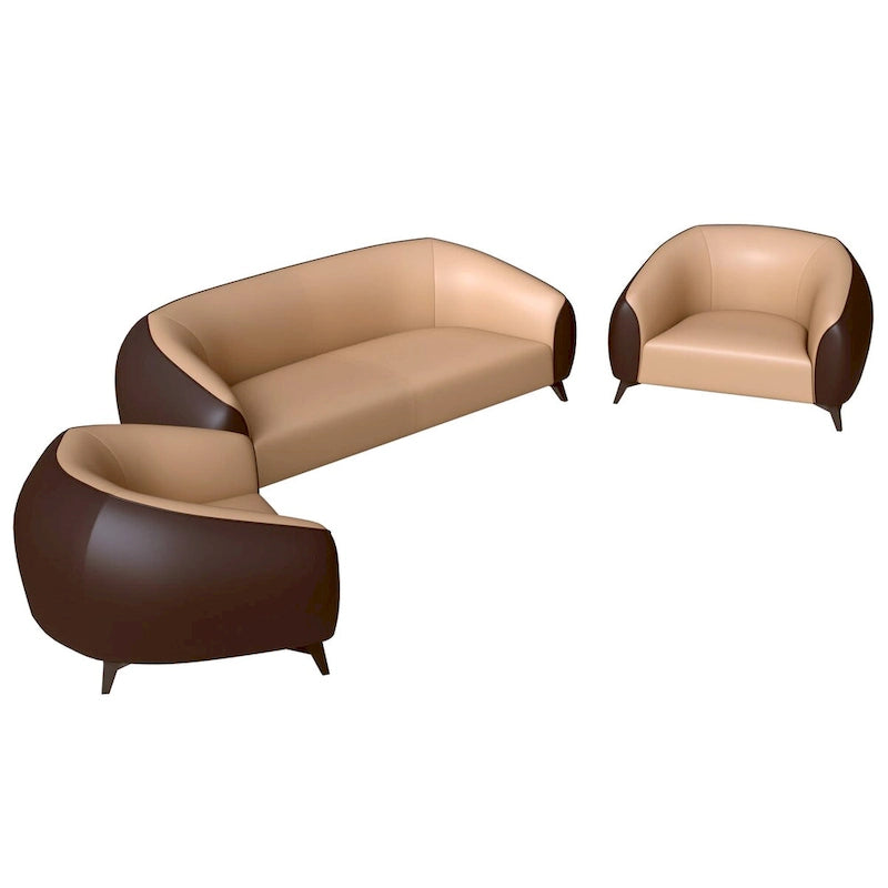 3-Piece Sofa Set Upholstered PU Leather with Solid Wood Frame and Steel Legs Opula Series by LeisureMod